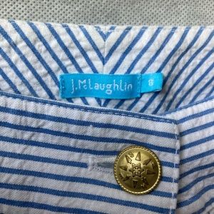 J McLaughlin size 8 blue and white striped seersucker. Straight wide leg.